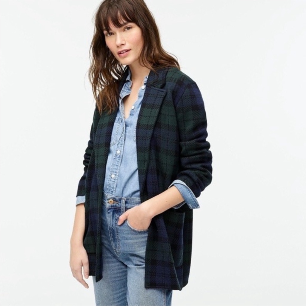 J.Crew Sophie Merino Wool Blend Sweater Blazer Women’s Black Watch Tartan Plaid